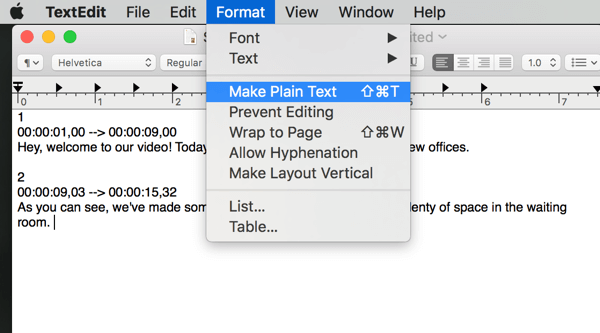Filen din må være i ren tekst for å lagre den som en SRT-fil.