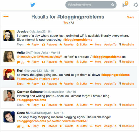 #bloggingproblems hashtag search i twitter