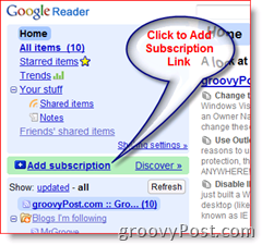 Slik gjør du Google Reader Legg til RSS-feed-abonnement