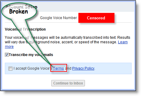 Servicevilkårene for Google Voice er brutt