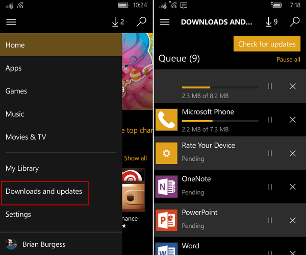 manuell oppdatering av apper Windows 10 Mobile