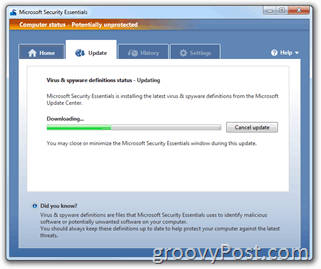 Microsoft Security Essentials-signaturoppdatering