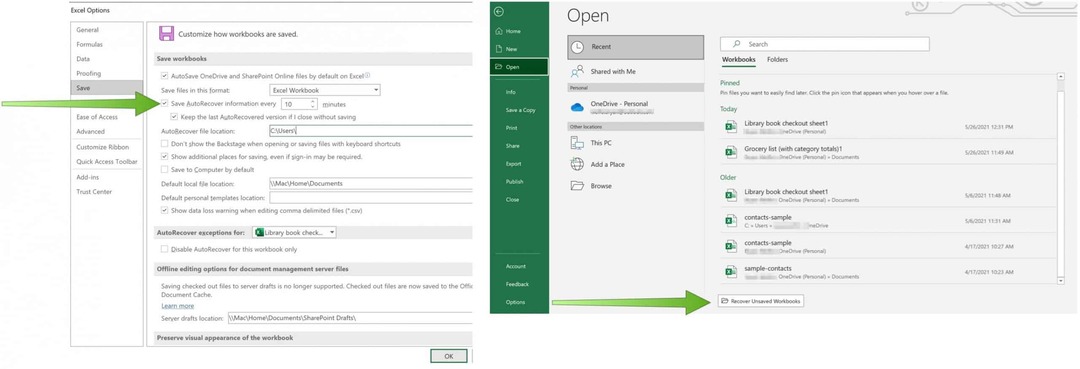 Lagre Excel-filer til OneDrive AutoRecover på Excel
