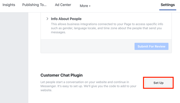 Bruk Google Tag Manager med Facebook, trinn 9, sett opp ditt Facebook Customer Chat-programtillegg