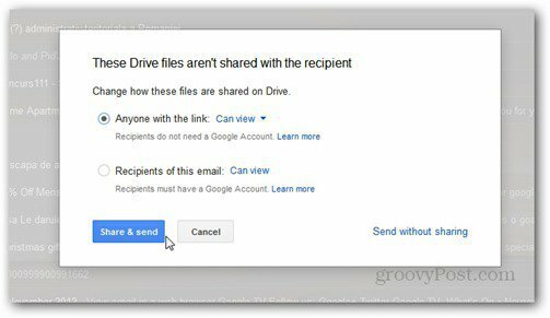 send ved hjelp av rettigheter til Google Drive