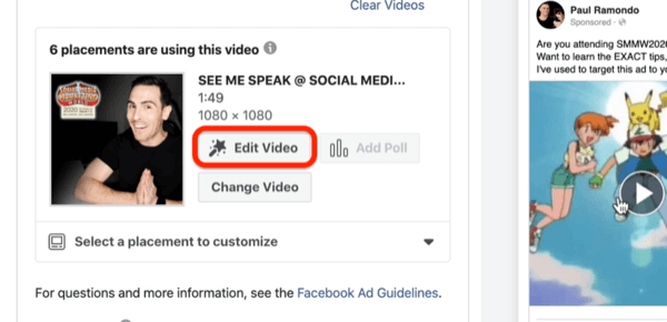 Rediger alternativet Video for Facebook-videoannonse