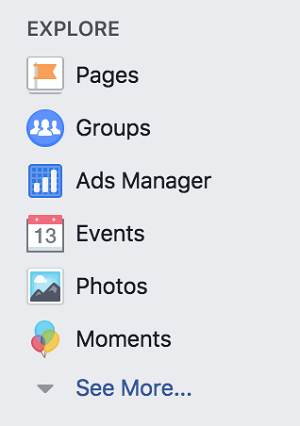 Få tilgang til Facebook-grupper fra Utforsk-delen av din personlige profil på Facebook.