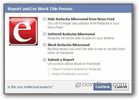 facebook-rapport - blokkeringsalternativer