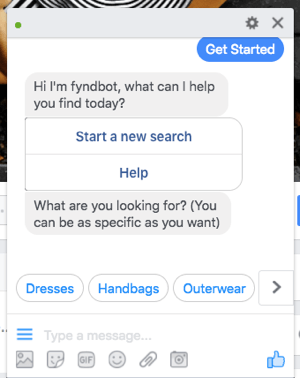 Denne chat med Facebook Messenger hjelper kunder med å finne klær å kjøpe.