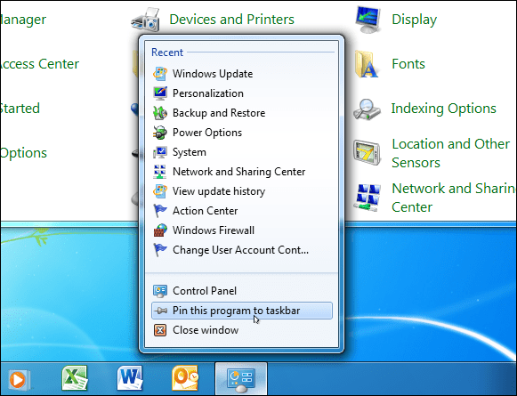 Kontrollpanel for Windows 7