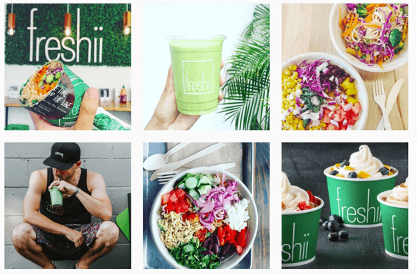Freshii inkorporerer logoen sin i mange av Instagram-bildene sine.