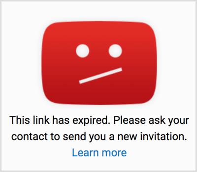 YouTube-invitasjonskoblingen er utløpt