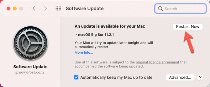 Start en Mac på nytt for å starte en systemoppdatering