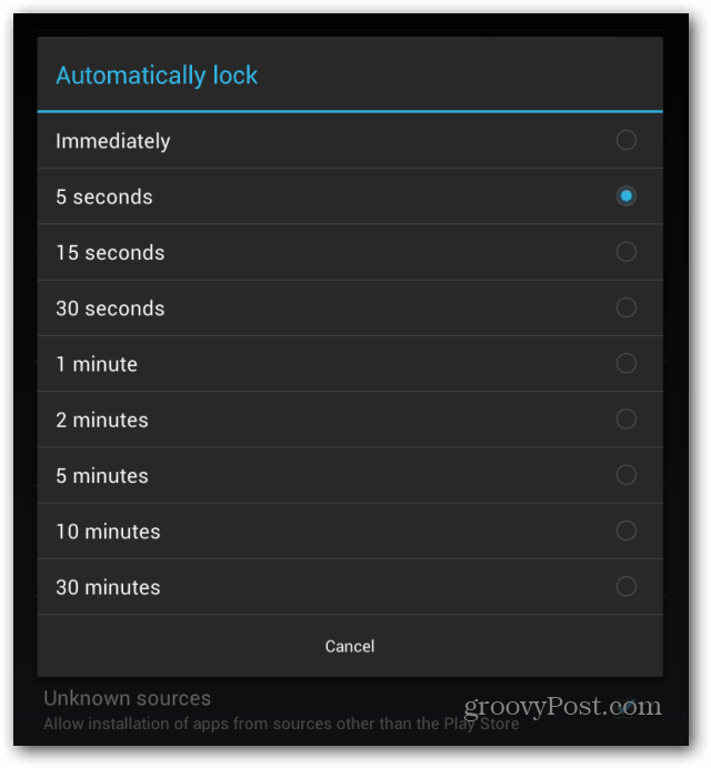 Goggle Nexus 7-låseskjerm låses automatisk