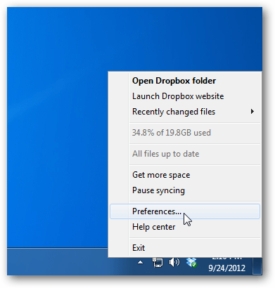 Innstillinger for Dropbox