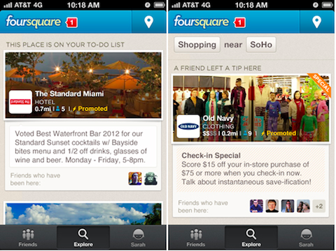 Foursquare promoterte oppdateringer