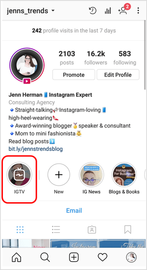 IGTV-ikon på en Instagram-profil