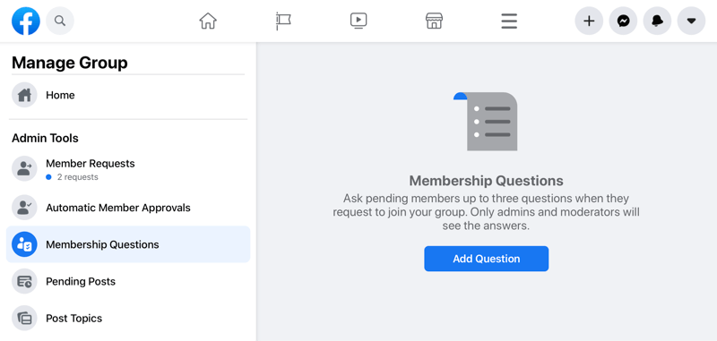 facebook administrer gruppealternativ som fremhever medlemskapsspørsmål