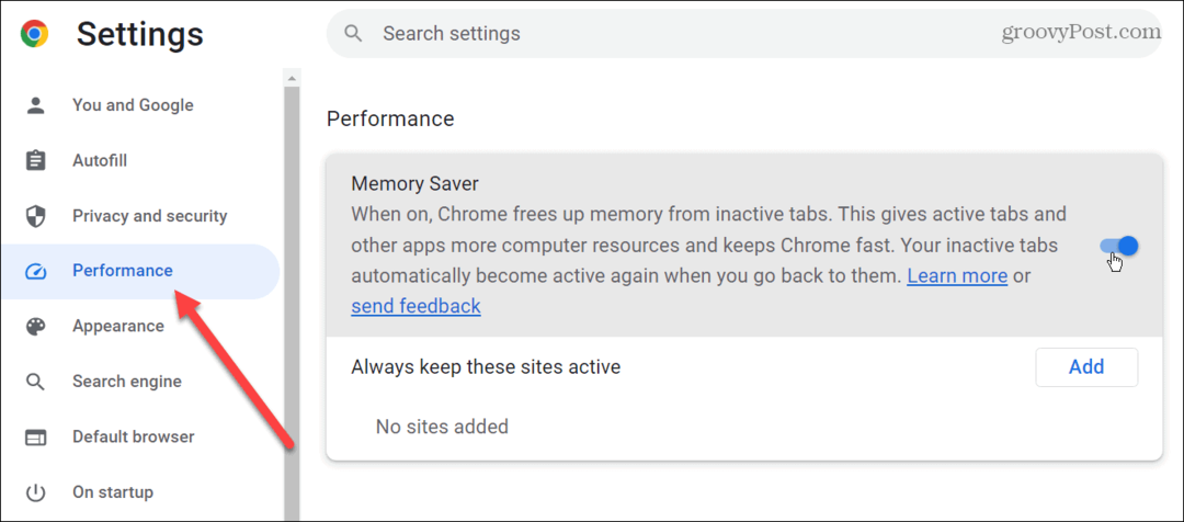 Aktiver faner for minnesparing i Google Chrome
