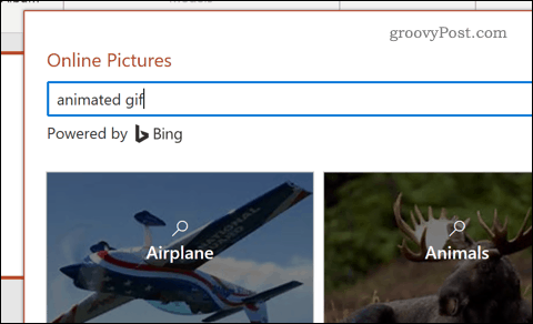 Søker etter et animert gif i PowerPoint