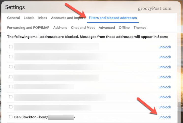 Fjern blokkering av en bruker i Gmail