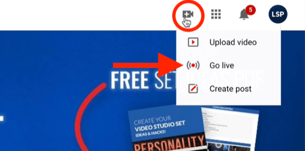 youtube video menyvalg for å aktivere go live-muligheten for kanalen din