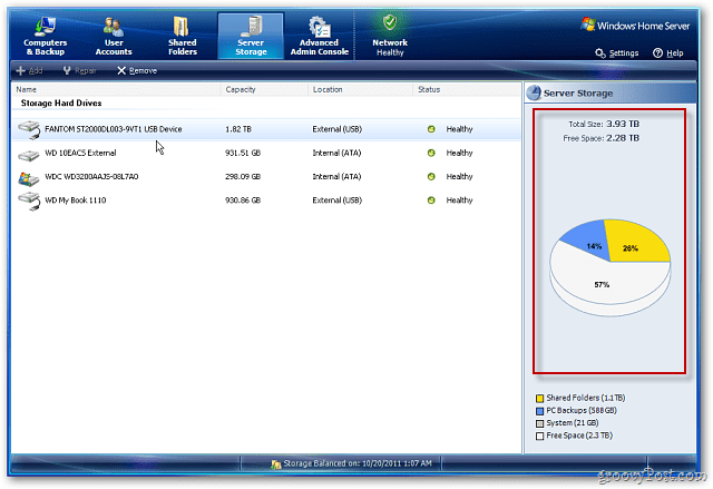 Windows Home Server: Legg til en ekstern harddisk for å øke lagringsplassen