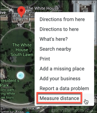 Google Maps Mål avstand-alternativet