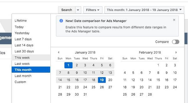 Facebook rullet ut to nye rapporteringsfunksjoner i Ads Manager, Date Comparison og Creative Reporting.