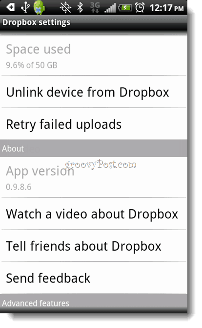 Avinstallering av Android Dropbox