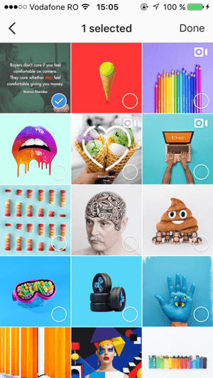 Velg lagrede innlegg du vil legge til i Instagram-samlingen din, og trykk deretter på Ferdig.