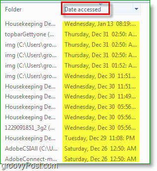 Windows 7 skjermdump-bruk dato åpnet i søk.