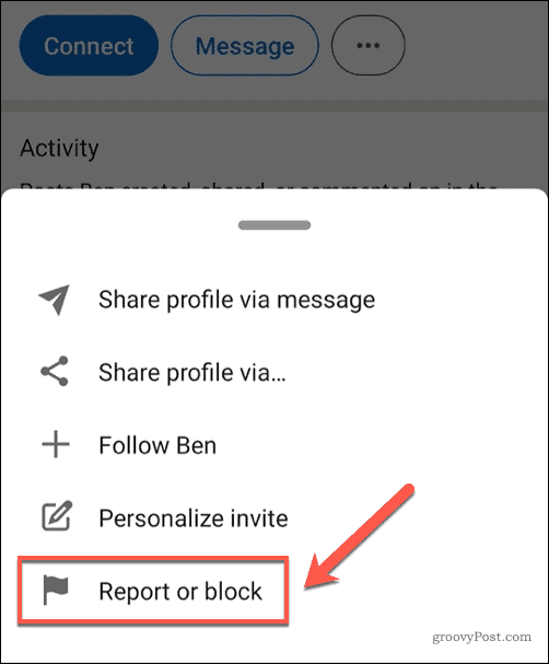 Rapportering eller blokkering av en bruker på LinkedIn