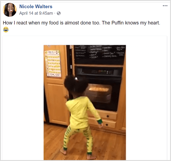Nicole Walters la ut en Facebook-video av sin lille datter som danser foran ovnen i pyjamasen mens hun venter på at maten skal være ferdig.