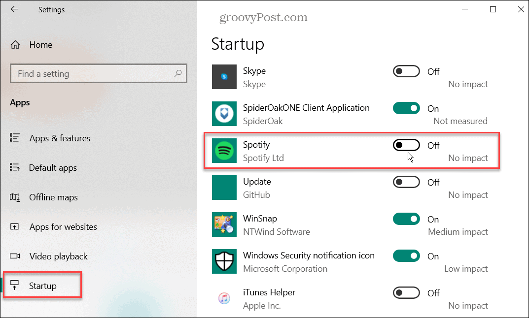 Stopp Spotify oppstart windows 10