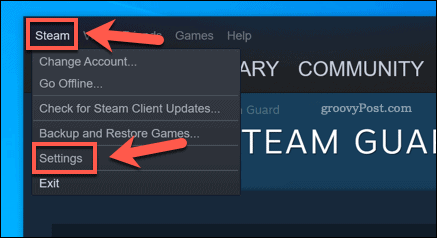 Alternativet Steam-innstillinger i Windows 10-klienten