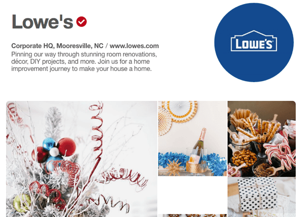 Lowe's har et eksemplarisk Pinterest-showcase som inneholder både salgsfremmende og nyttig materiale.
