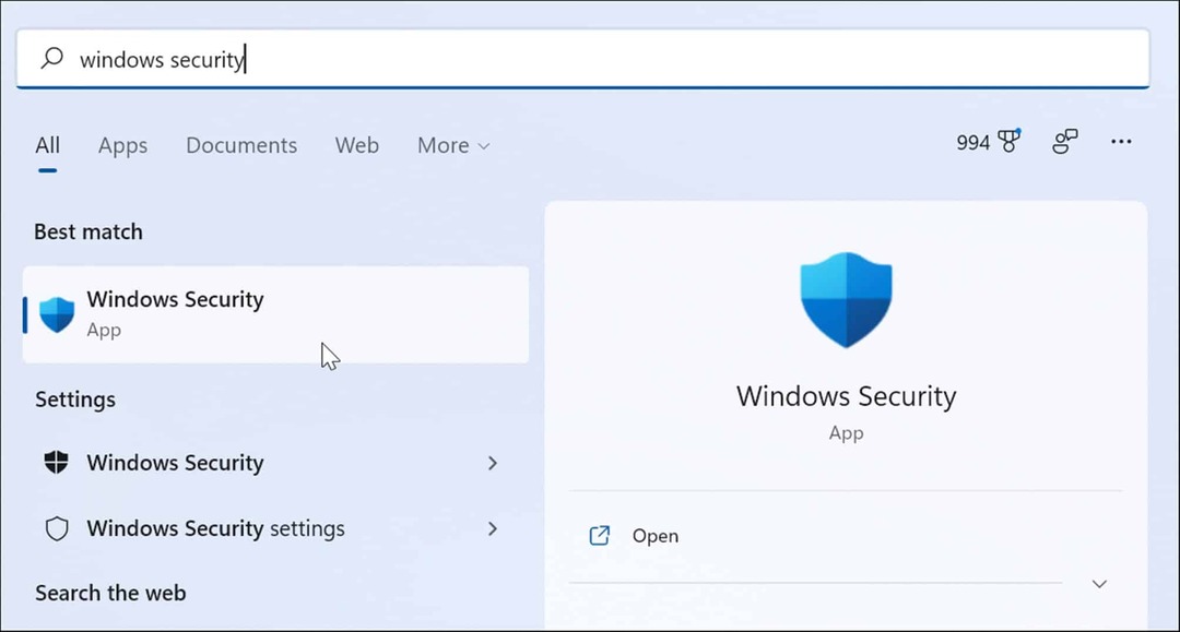 Windows Security-app Start