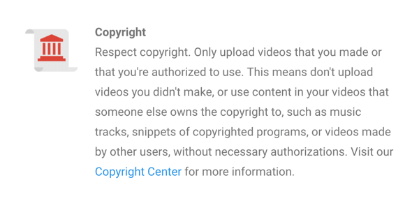 YouTubes retningslinjer for opphavsrett er tydelig angitt.