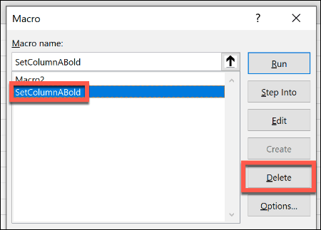 Slette en Excel-makro