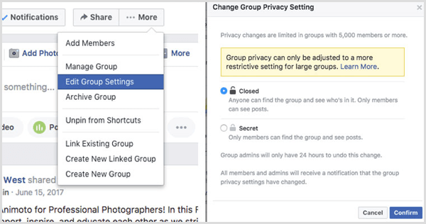 Facebook-gruppe endrer personverninnstillingen