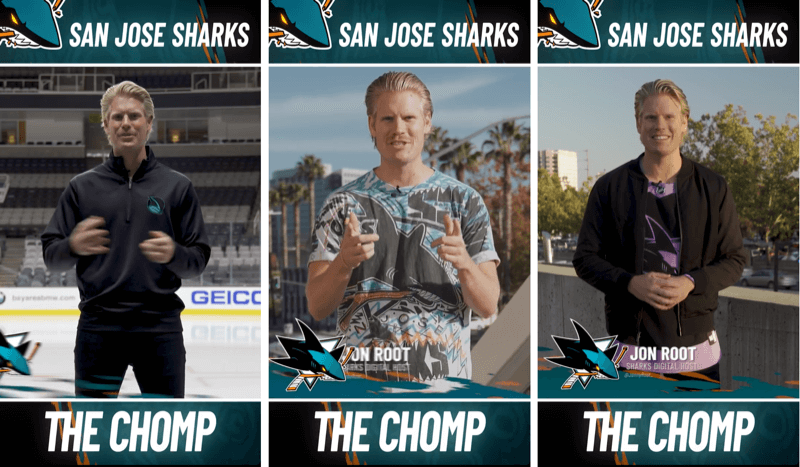 tre Instagram Stories-innlegg fra San Jose Sharks The Chomp-segment