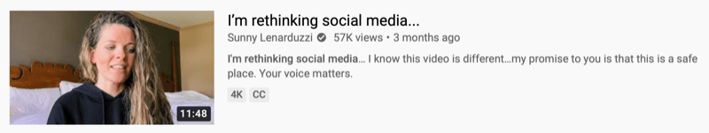 youtube videoeksempel av @sunnylenarduzzi av 'jeg tenker nytt på sosiale medier ...'