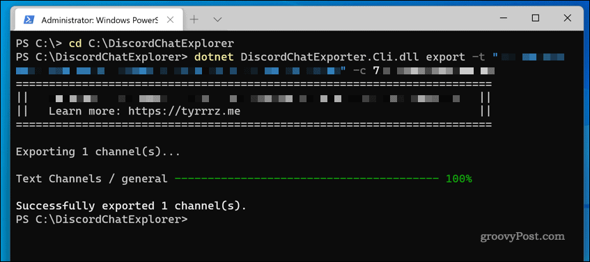 DiscordChatExplorer på Windows 11 brukes til å laste ned en server chat-logg