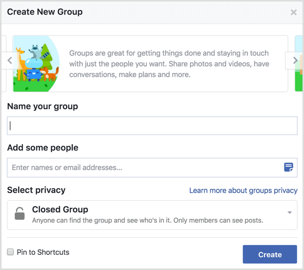 Facebook oppretter en ny gruppe