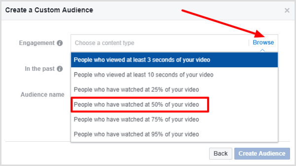Velg personer som har sett minst 50% av videoen din.