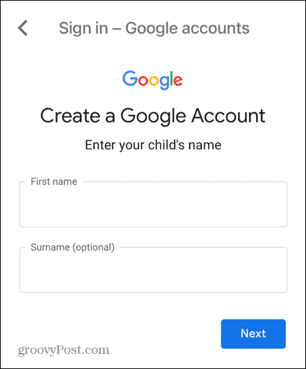 gmail barnekontonavn