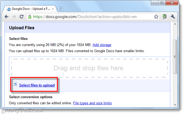 laste opp filer til Google Dokumenter