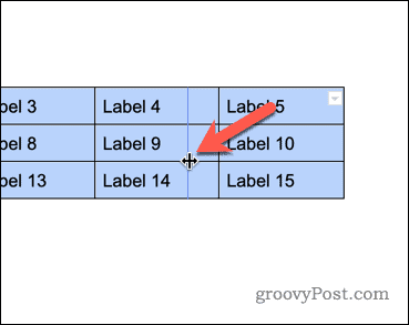 Endre størrelsen på en tabell i Google Dokumenter