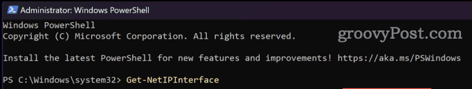 Kjør Get-NetIPInterface